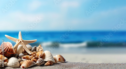 Summer beach with strafish and shells, generative ai © Francesco