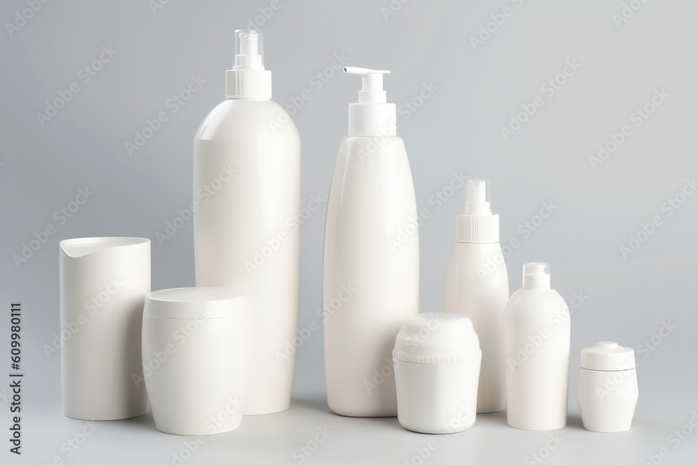 collection of cosmetic bottles of cream or lotion, generative ai collection of cosmetic bottles of cream or lotion, generative ai