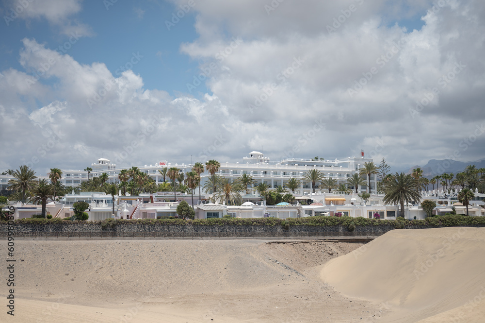 Detail of the tourist hotels near the dunes of Maspalomas