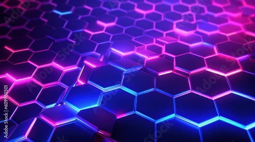 Futuristic glowing colorful bright hexagonal with colorful neon effect. Technology  future and innovation concept. 3D illustration. Generative AI.