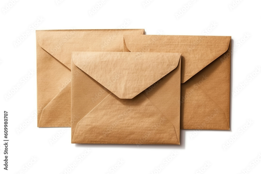 Brown craft envelope isolated on white background, generative ai Brown craft envelope isolated on white background, generative ai