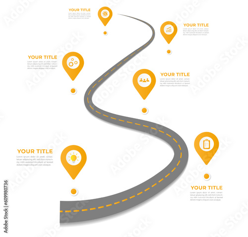6 steps Roadmap diagram. Infographic template for business