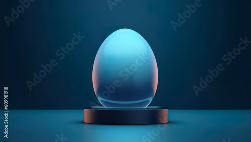 Easter egg on a blue background, 3D rendering. Computer digital drawing Generative AI