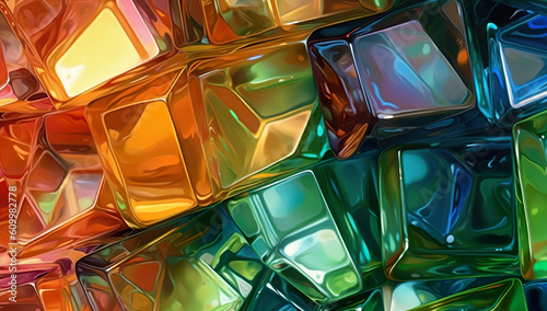 Abstract 3D illustration of multicolored glass cubes in perspective Generative AI