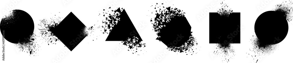 Vetor de Exploded frame with spray particles. Explosion destruction ...