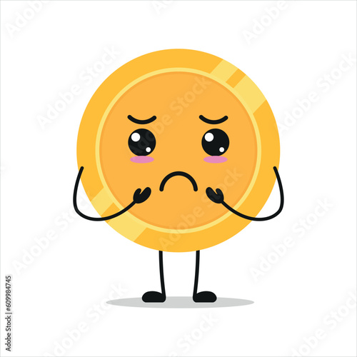 sad coin cartoon stand alone.  money penny activity vector illustration flat design.