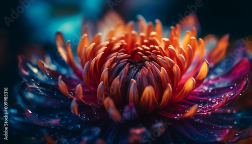 Vibrant flower head in aquatic pond, surrounded by green plant generated by AI © djvstock