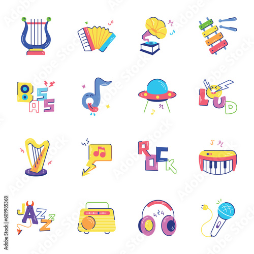 Bundle of Fun and Music Flat Stickers 

