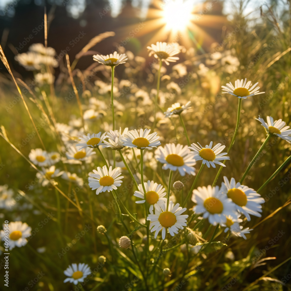 Beautiful chamomile flowers in meadows