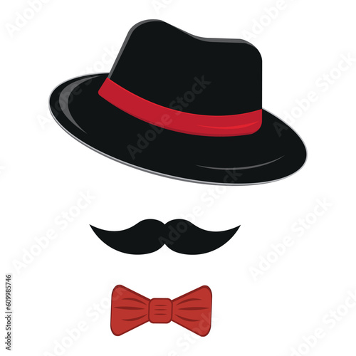 A man's image in a hat with a mustache. Color vector illustration