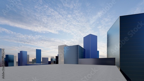 Architecture background cityscape of modern office skyscrapers 3d render