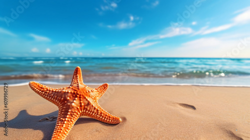 Starfish on the summer beach. Summer background. 