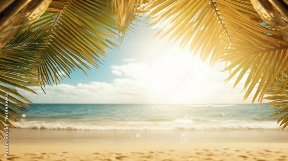 Summer background with frame nature of tropical gold.