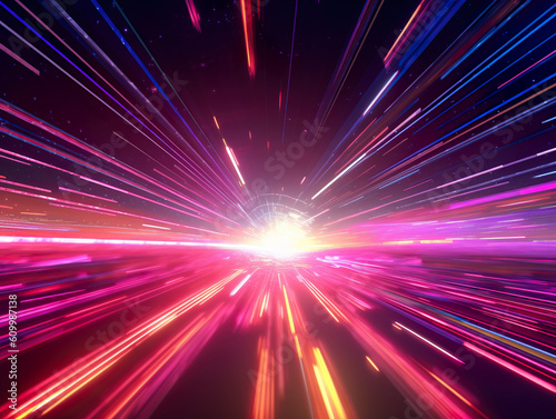 Abstract futuristic background with light rays and speed lines. 3D rendering. Generative AI