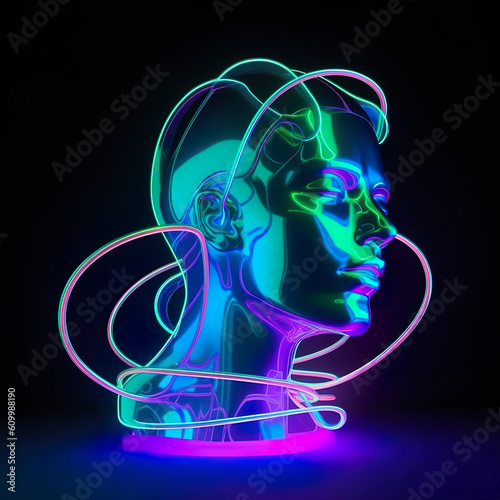 neon portrait, beautiful girl, conceptual image, 3D rendering, neon portrait of beautiful girl, conceptual image, Generative AI, Generative, AI.