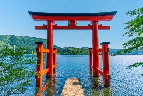 Photography A torii on a lake in Hakone
