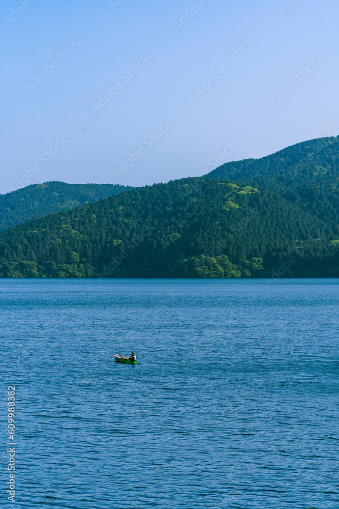A fisherman with a boat on a lake A fisherman with a boat on a lake
