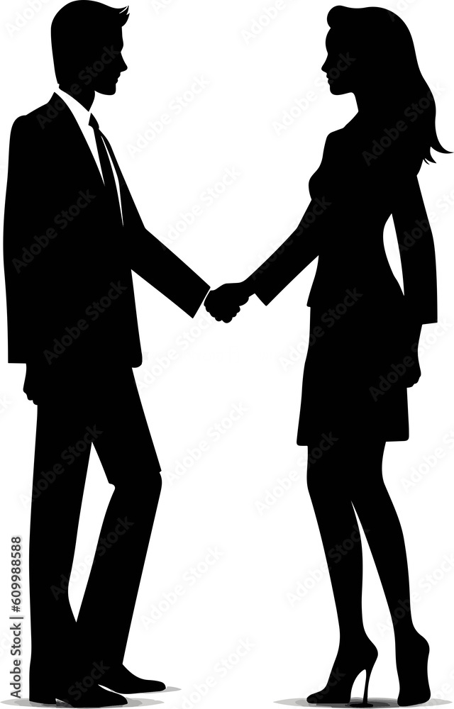 Business Man and Women Shaking Hands Silhouette isolated on white