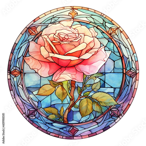 Stained Glass Rose Watercolor Clipart  Mosaic Art  Stained Glass Flower  Fantasy Rose Watercolor  made with generative AI