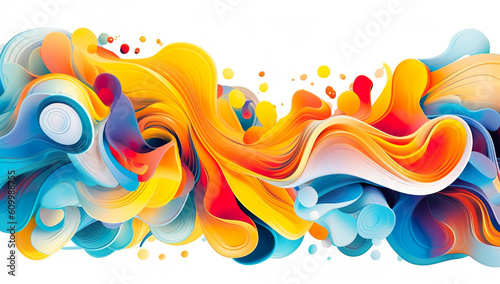 3D abstract background with wavy lines in blue and orange colors. Generative AI