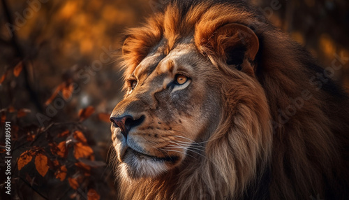 Majestic male lion  pride of the savannah  looking away confidently generated by AI