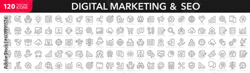 Foto Digital marketing and SEO line icons set