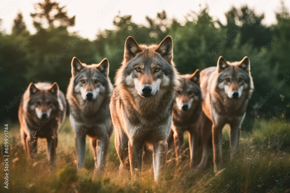 Wolfsrudel mit Blickkontakt Wolfsrudel mit Blickkontakt