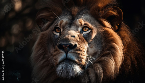 Majestic lion staring at camera  showcasing beauty in nature generated by AI