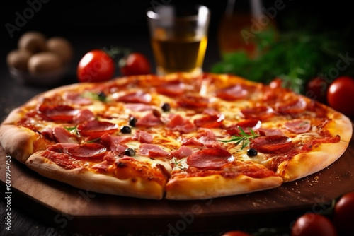 black italian food background food pizza tomato fast space cheese copy fast meal. Generative AI.