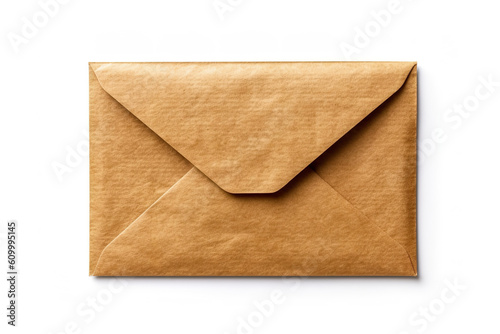 Brown craft envelope isolated on white background, generative ai