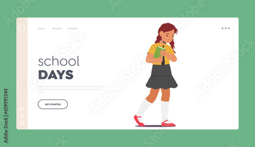 School Days Landing Page Template. Unhappy School Girl Character Walks With A Heavy Heart, Her Shoulders Slouched