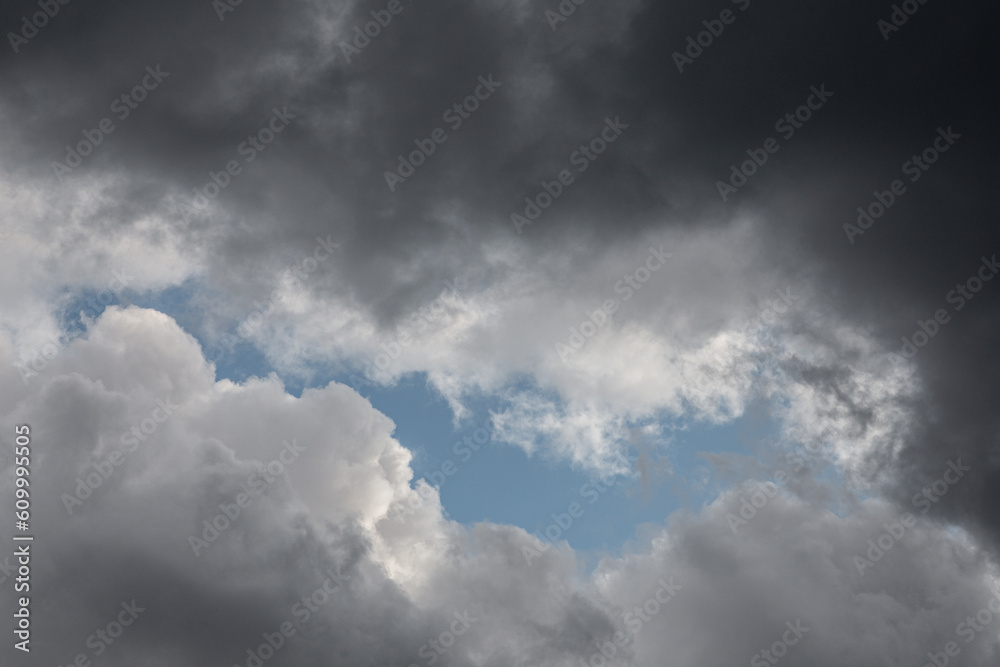 Fototapeta premium Dramatic storm clouds for the background. Isolated summer storm clouds before a thunderstorm. Dark storm clouds before the rain. Bad weather.