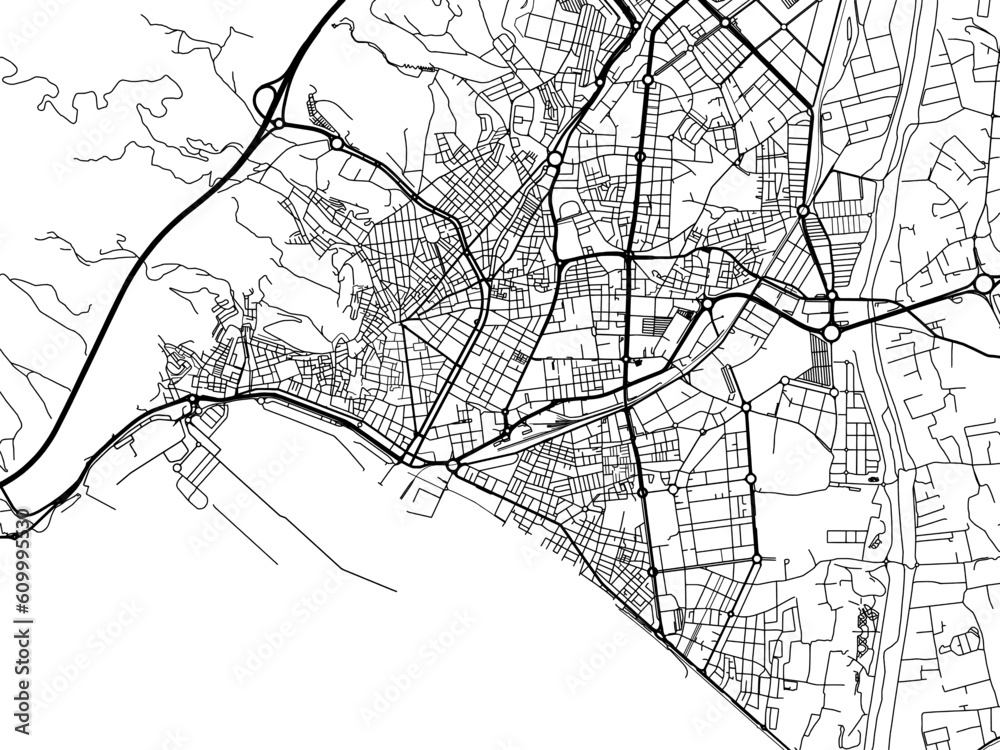 Vector road map of the city of  Almeria in the Spain on a white background.