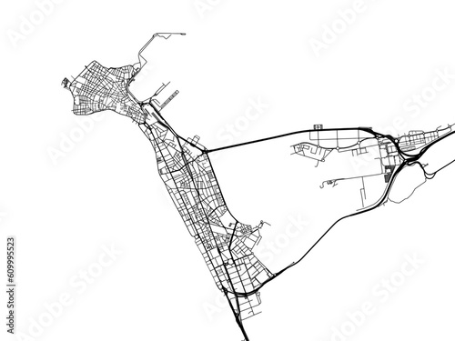 Vector road map of the city of  Cadiz in the Spain on a white background.