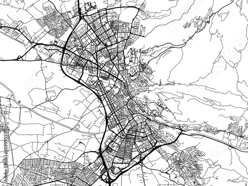 Vector road map of the city of  Granada in the Spain on a white background.