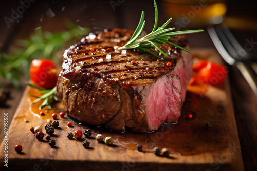 background red meat fried beef food raw bar-b-q steak grill dark. Generative AI.