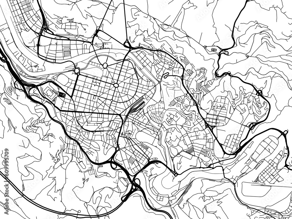 Vector road map of the city of  Bilbao in the Spain on a white background.