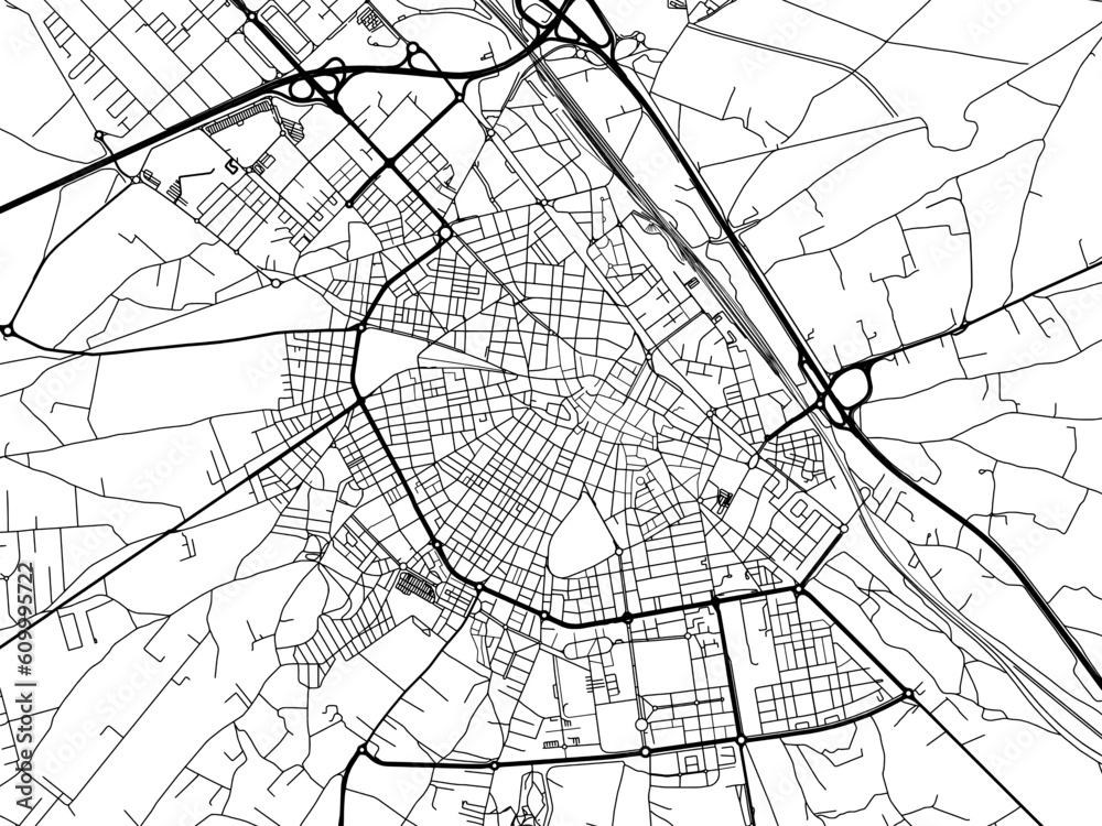 Vector road map of the city of  Albacete in the Spain on a white background.