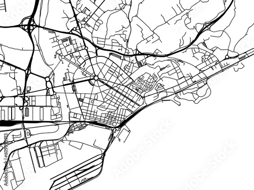 Vector road map of the city of  Tarragona in the Spain on a white background.