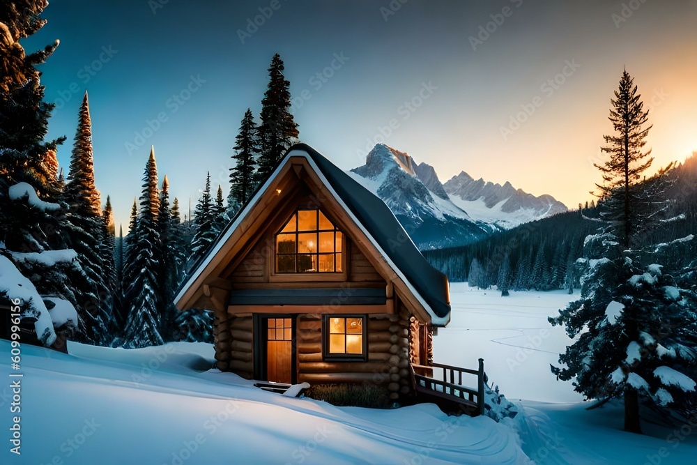 A beautiful house of exterior on top of mountain surrounded with beautiful landscapes, Ai Generated A beautiful house of exterior on top of mountain surrounded with beautiful landscapes, Ai Generated
