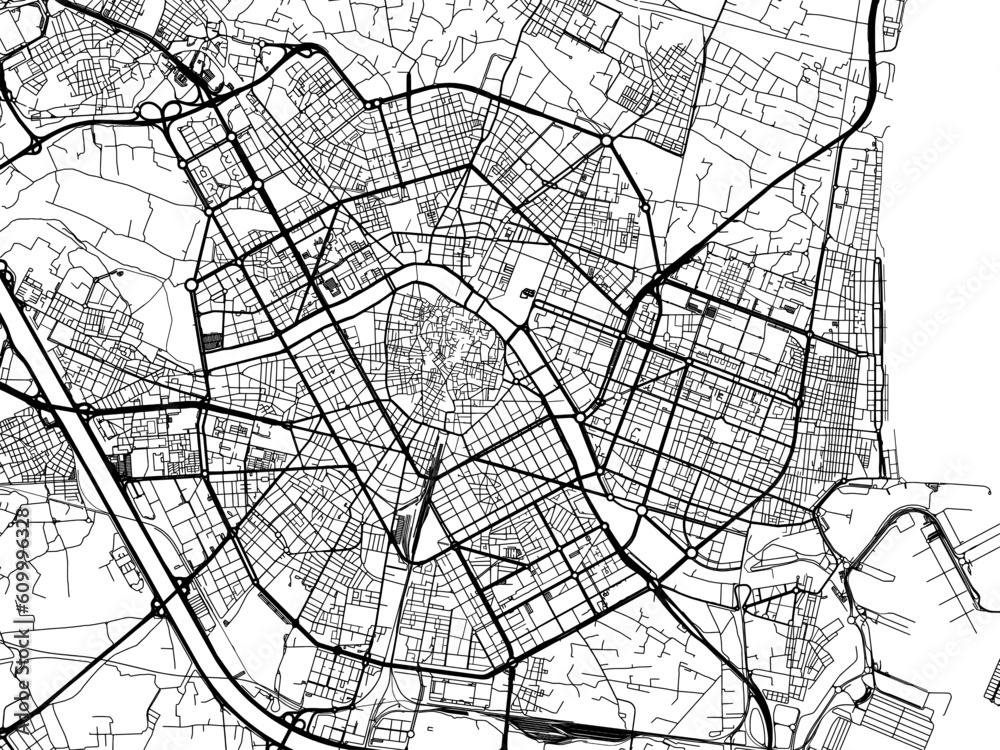 Vector road map of the city of  Valencia in the Spain on a white background.