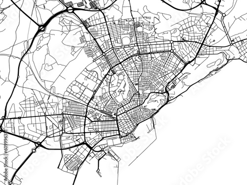 Vector road map of the city of  Alicante in the Spain on a white background.