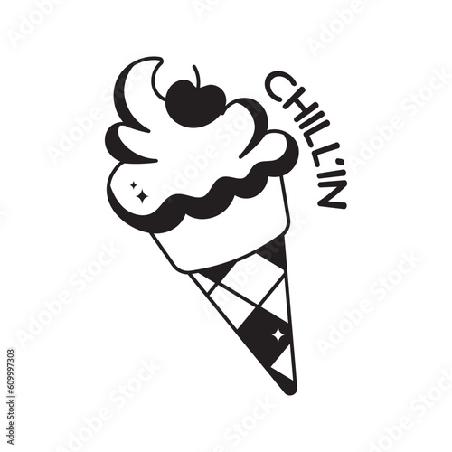 Ice cone doodle vector outline Sticker. EPS 10 file