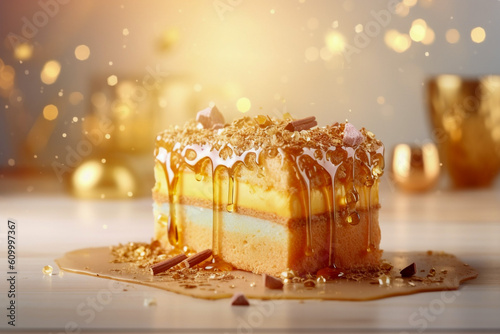 Tasty birthday cake. Super photo realistic background, generative ai illustration