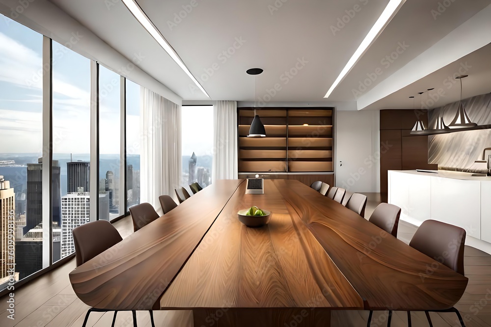 Modern dining room with a wooden table and chairs Modern dining room with a wooden table and chairs