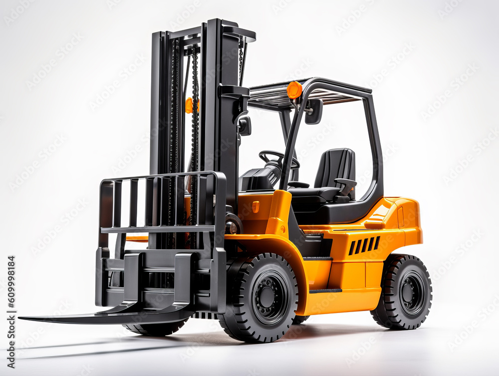 Forklift to work in a warehouse isolated on a white background. Generative AI,
