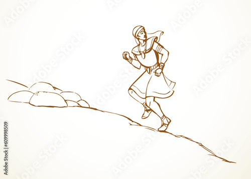 Vector drawing. Egyptian runs looking back