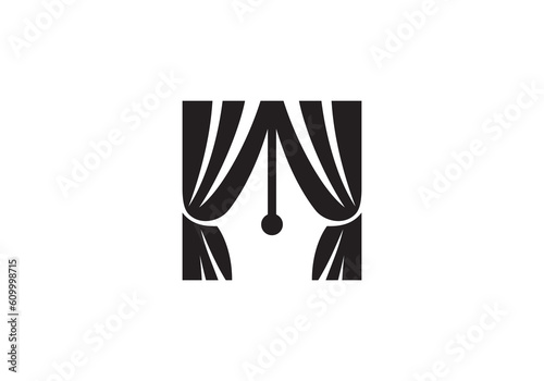 pen with curtains simple abstract home decoration logo design inspiration