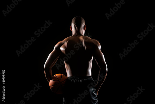 basketball player with ball on black background. Generative AI © Александр Марченко