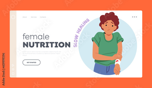 Female Nutririon Landing Page Template. Female Experience Character Delayed and Slow Wound Healing, Symptom Of Diabetes